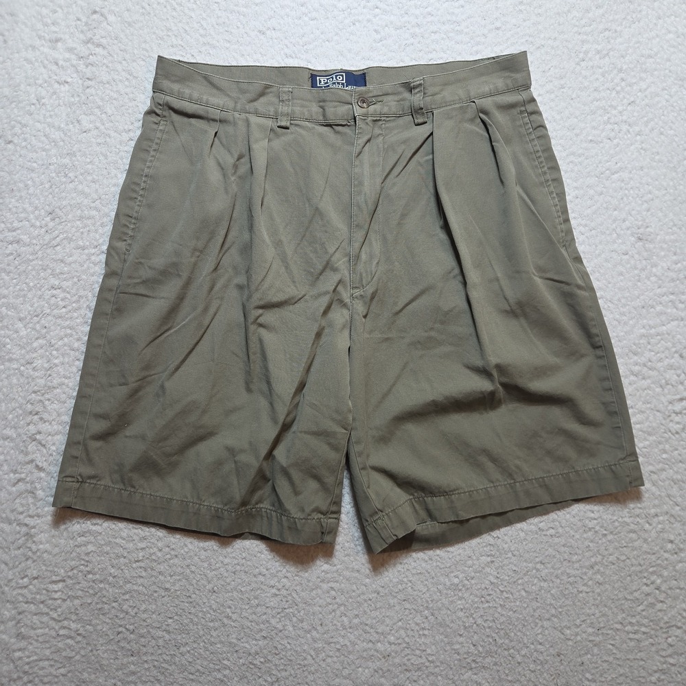 VTG 90s Polo Ralph Lauren Shorts Mens Khaki Pleated Chino Preppy Size 32